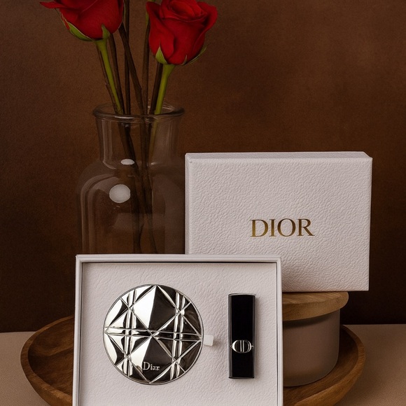 Dior Accessories - NIB Dior Silver Compact and Red Lipstick Duo